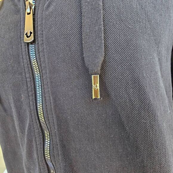 True Religion Men’s Black Full Zip Hoodie Sweatshirt Logo Drawstring Pockets L - Picture 9 of 10